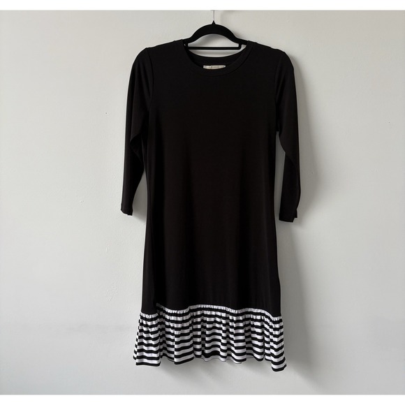 Michael Kors Dress Small Black with Stripped Ruffle Hem Y2K Minimalist - Picture 2 of 12